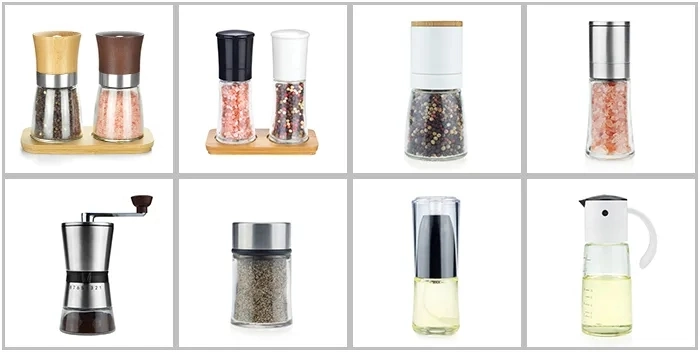 Portable 304 Stainless Steel Salt and Pepper Shaker Glass Bottle Pepper Mill Salt Grinder Kitchen Accessories for Picnic